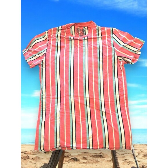 San Francisco Work Shirt Unisex Striped Tee Sz M Pink Blue White Love Retro EUCo - Picture 1 of 6